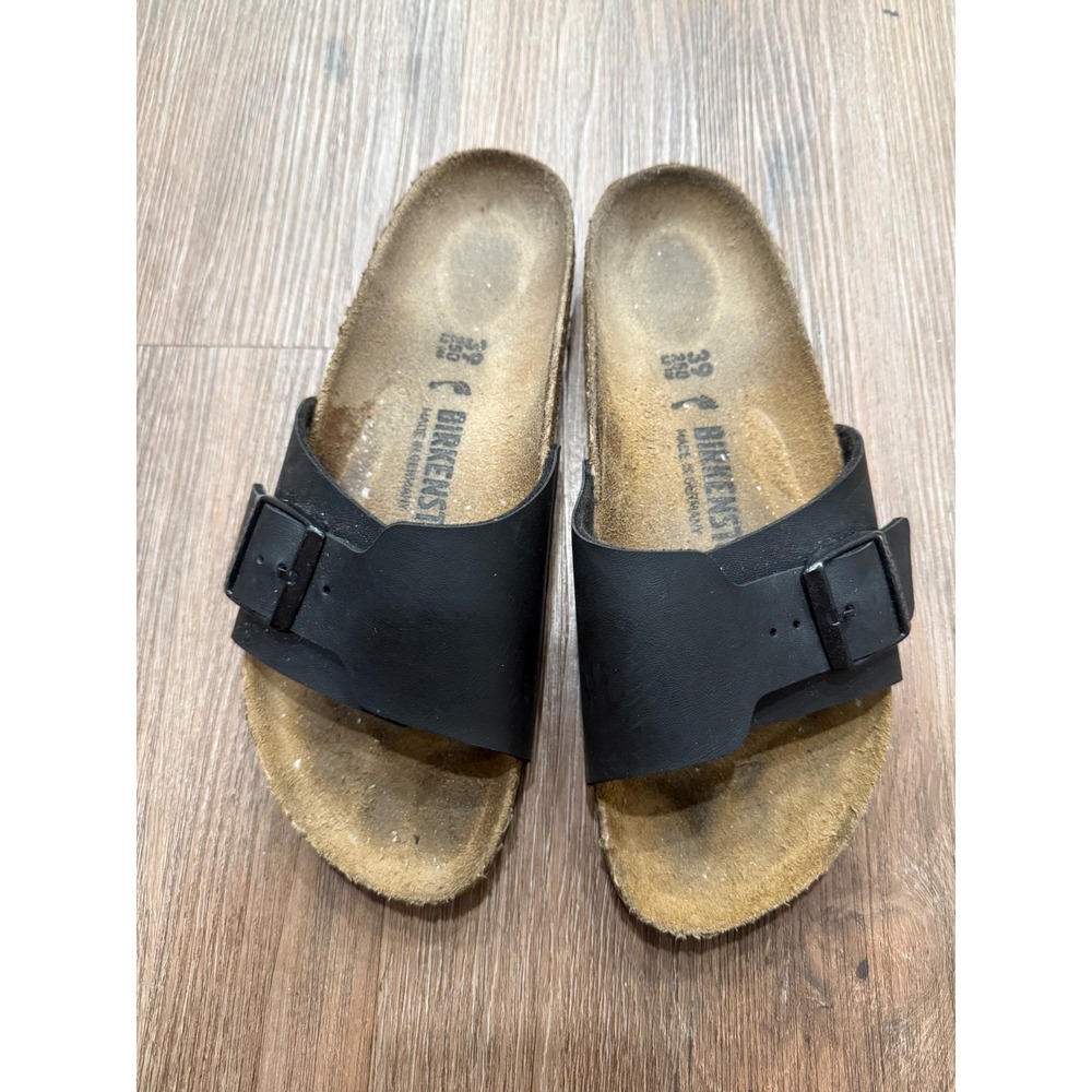 Birkenstock Madrid Black Birko-Flor Slide Sandals Womens 39‎ L8 M6 Regular Width